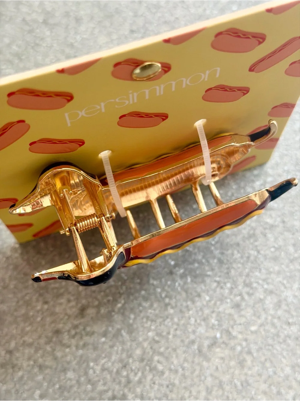 Persimmon Dachshund Hot Dog Hair Clip Metal Claw Doxie Halloween Costume BBQ NWT